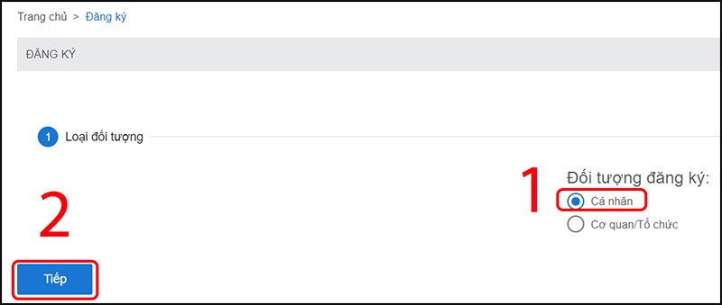 Chọn Đăng ký, chọn Tiếp