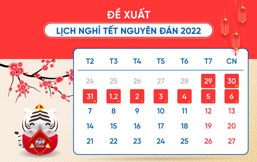 Lịch nghỉ Tết Nguyên đán 2022 mới nhất